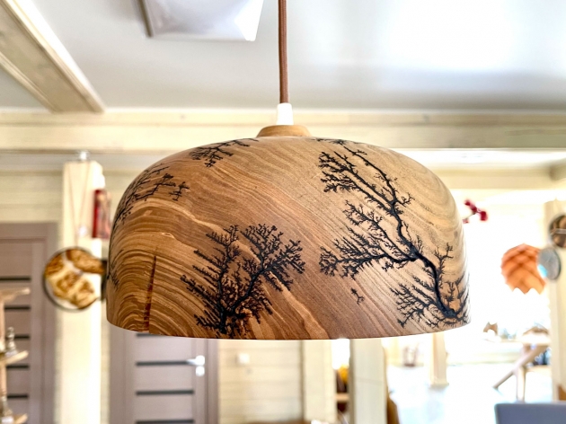 Chandelier of natural wood, decorated with a root (W 016)